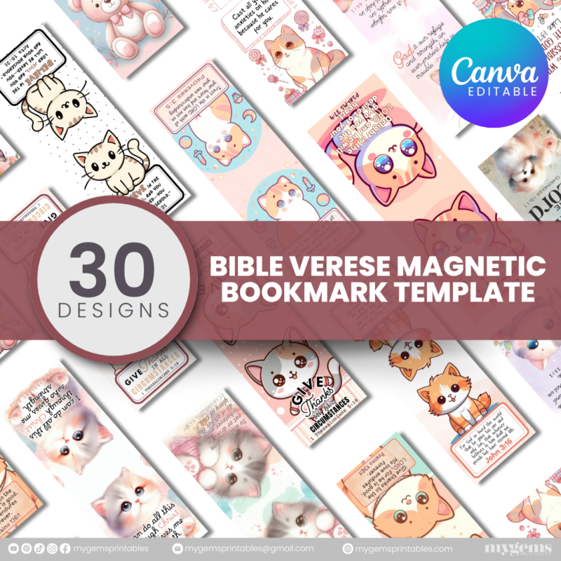 30 Designs | Bible Verse Magnetic Bookmark Template  | Canva Editable