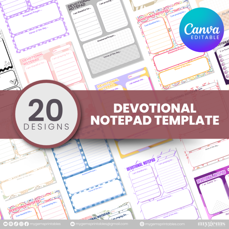 20 Designs | Devotional Notepad Template  | Canva Editable