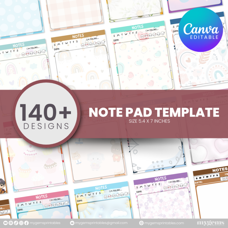 140+ Designs | Notepad Template (5.4 X 7 INCHES)  | Canva PRO Editable