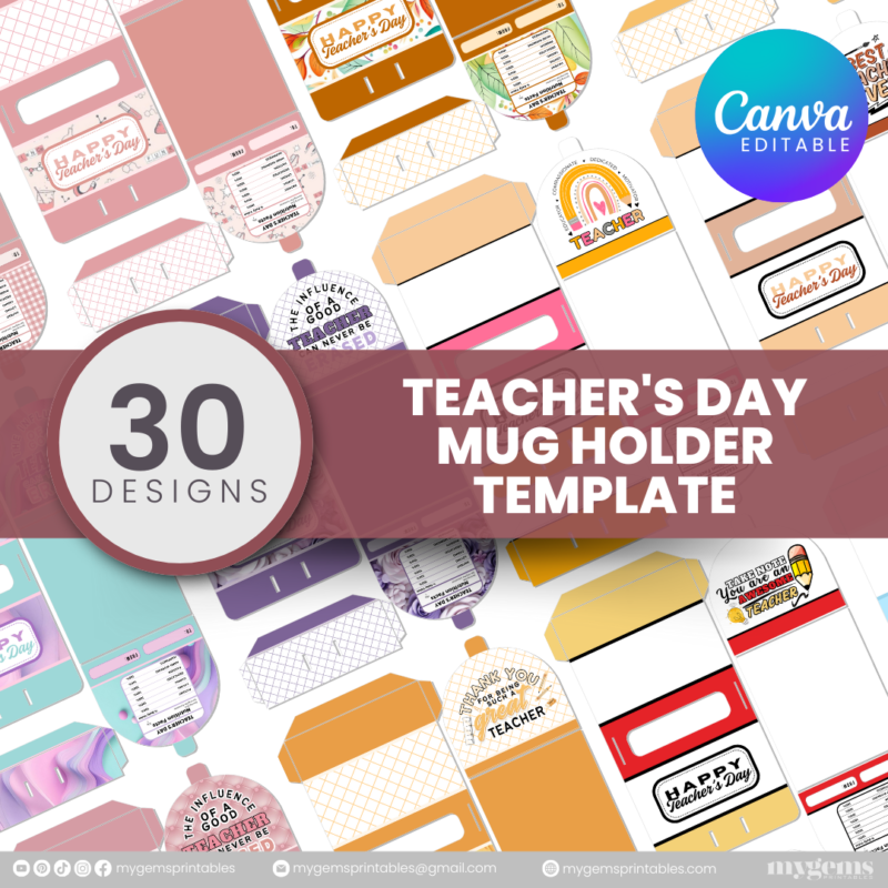 30 Designs | Teacher's Day Mug Holder Template  | Canva Editable