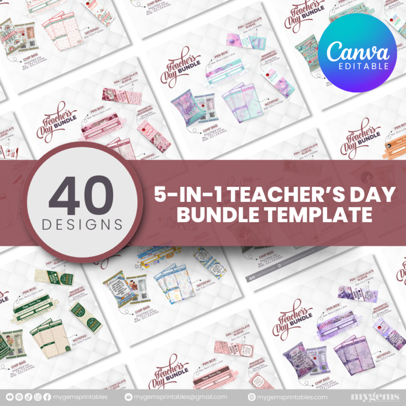 40 Designs | 5-in-1 Teacher's Day Bundle Template | Canva Editable