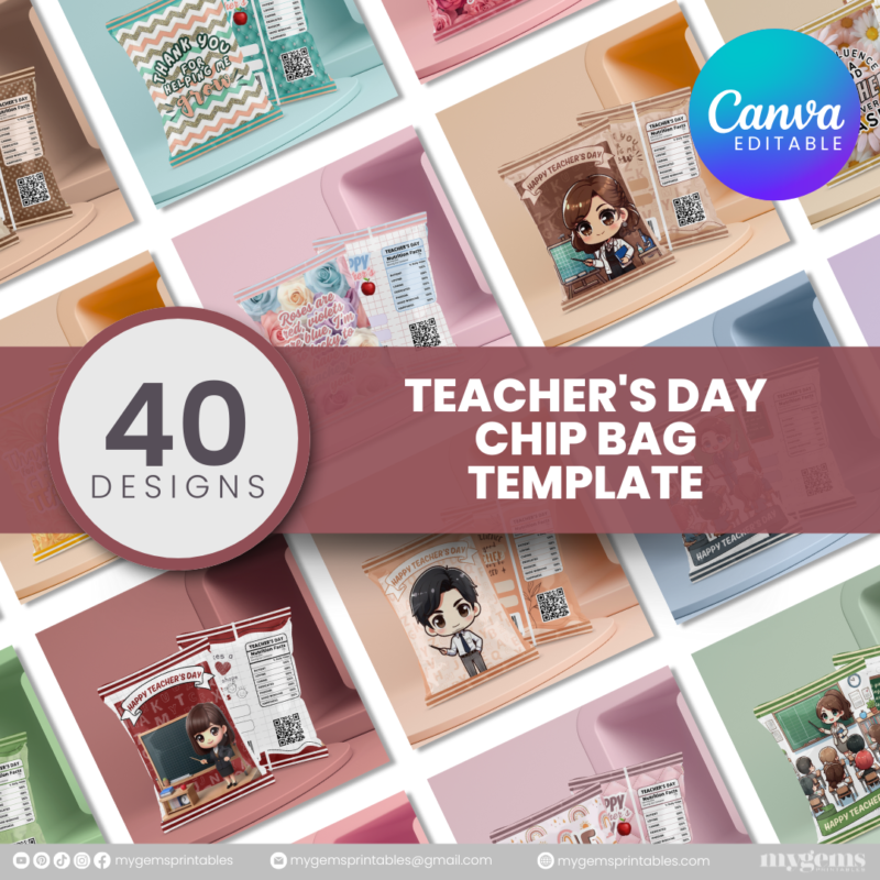 40 Designs | Teacher's Day Chip Bag Template | Canva Editable