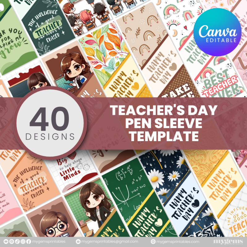 40 Designs | Teacher's Day Pen Sleeve Template | Canva Editable