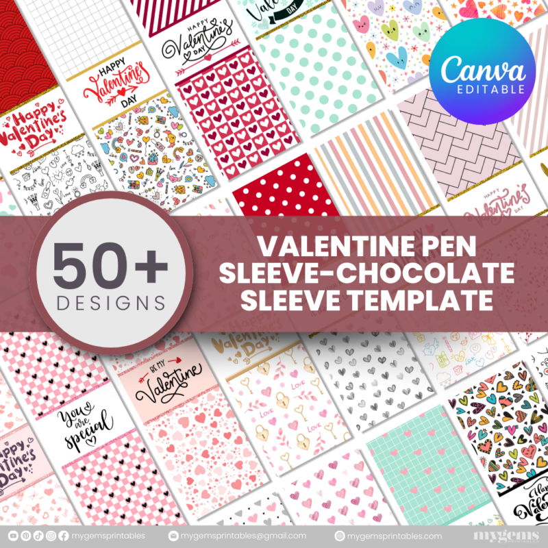 50+ Designs | Valentine Pen Sleeve - Chocolate Sleeve Template | Canva PRO Editble