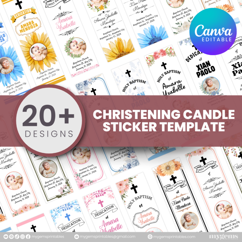 20+ Designs | Christening Candle Sticker Template | Canva Editable