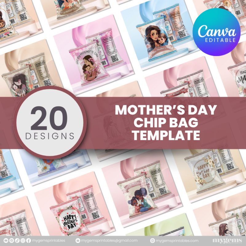 20 Designs | Mother's Day Chip Bag Template | Canva PRO Editable | Ready to Print