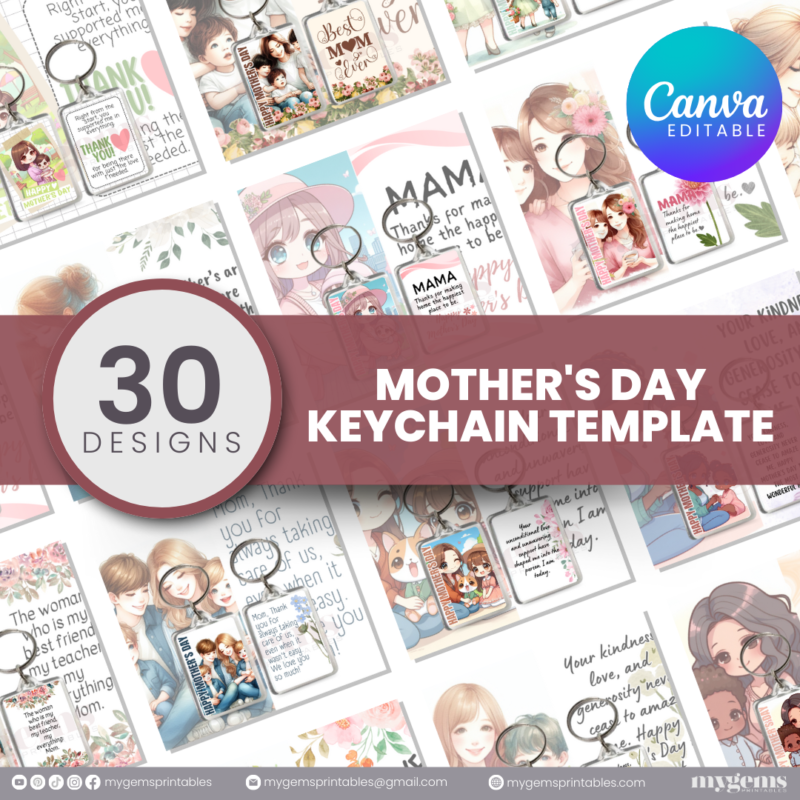 30+ Designs | Mother's Day Keychain Template | Canva Editable | Ready to Print