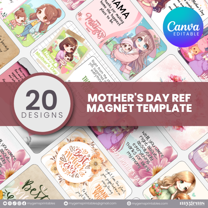 20 Designs | Mother's Day Ref Magnet Template | Canva PRO Editable | Ready to Print