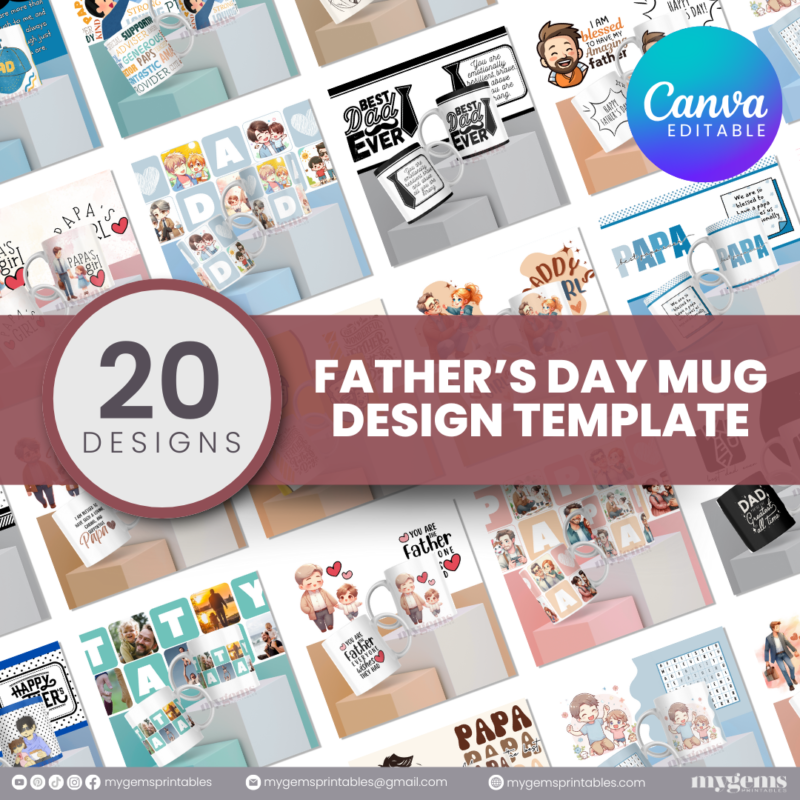 20 Designs | Father's Day Mug Design Template 11oz | Canva Editable | Ready to Print