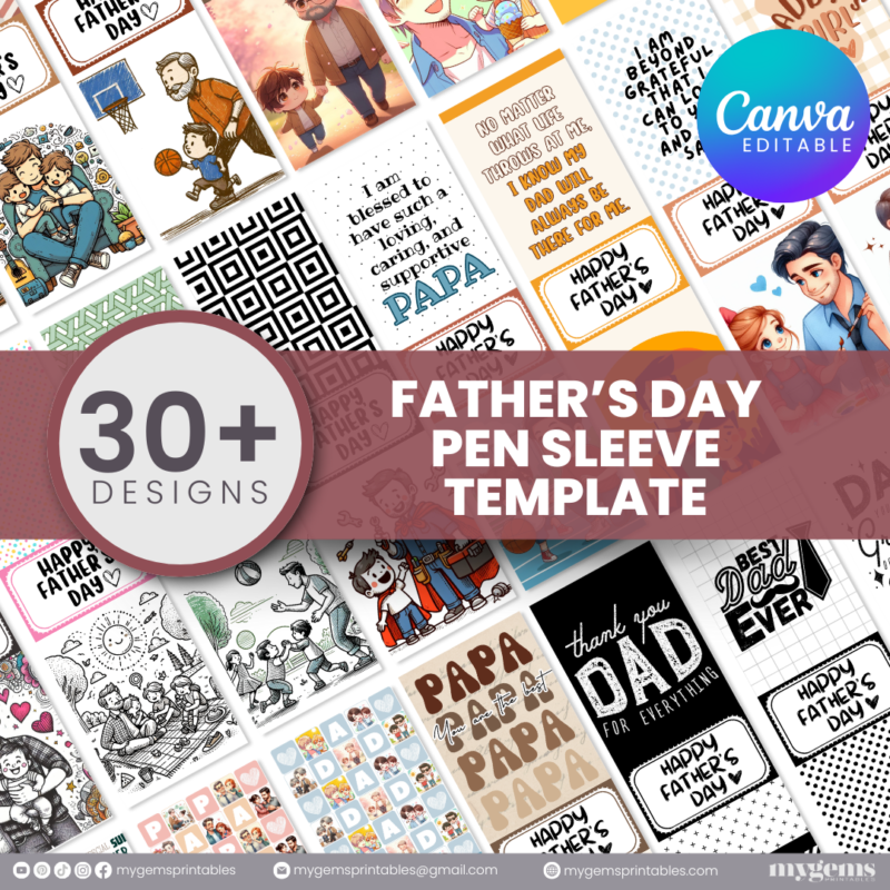 30+ Designs | Father's Day Pen Sleeve Template | Canva Editable | Ready to Print