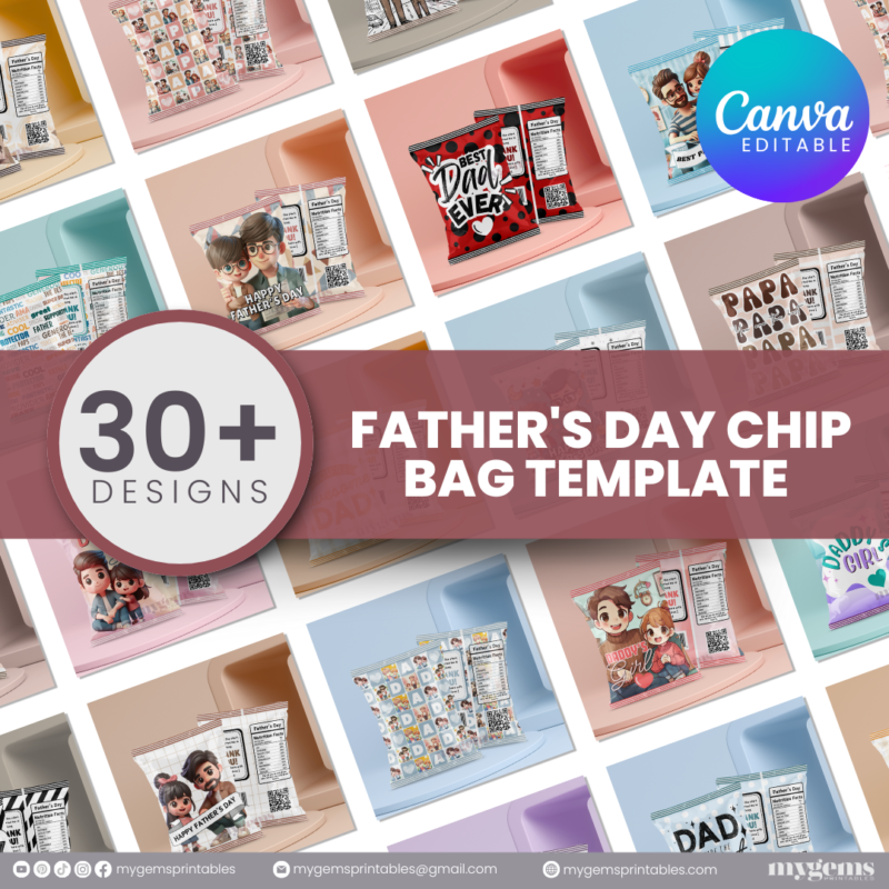 30+ Designs | Father's Day Chip Bag Template | Canva Editable | Ready to Print