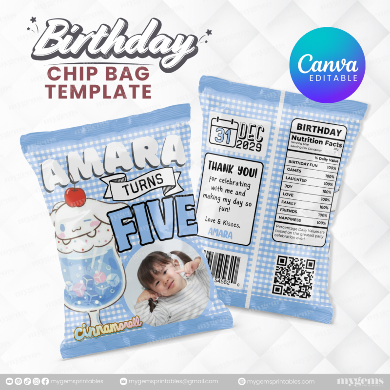 40 Designs | Cartoon-Anime-Chibi Themed Birthday Chip bag Template | Canva Editable - Image 22