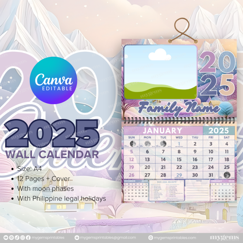 12 Designs | 2025 Wall Calendar Template (A4) | Canva Editable - Image 9