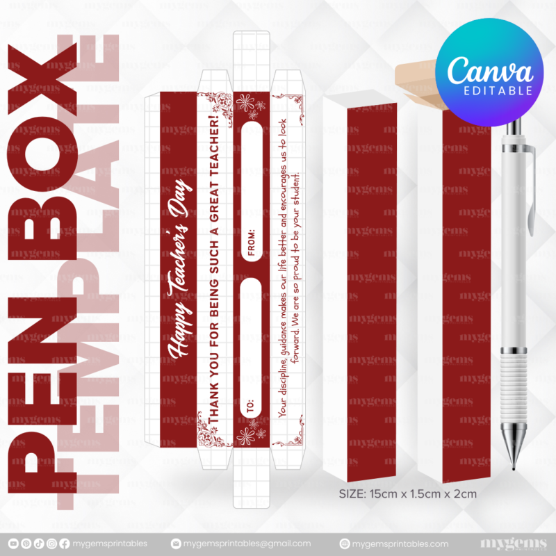 40 Designs | Teacher's Day Pen Box Template | Canva Editable - Image 40
