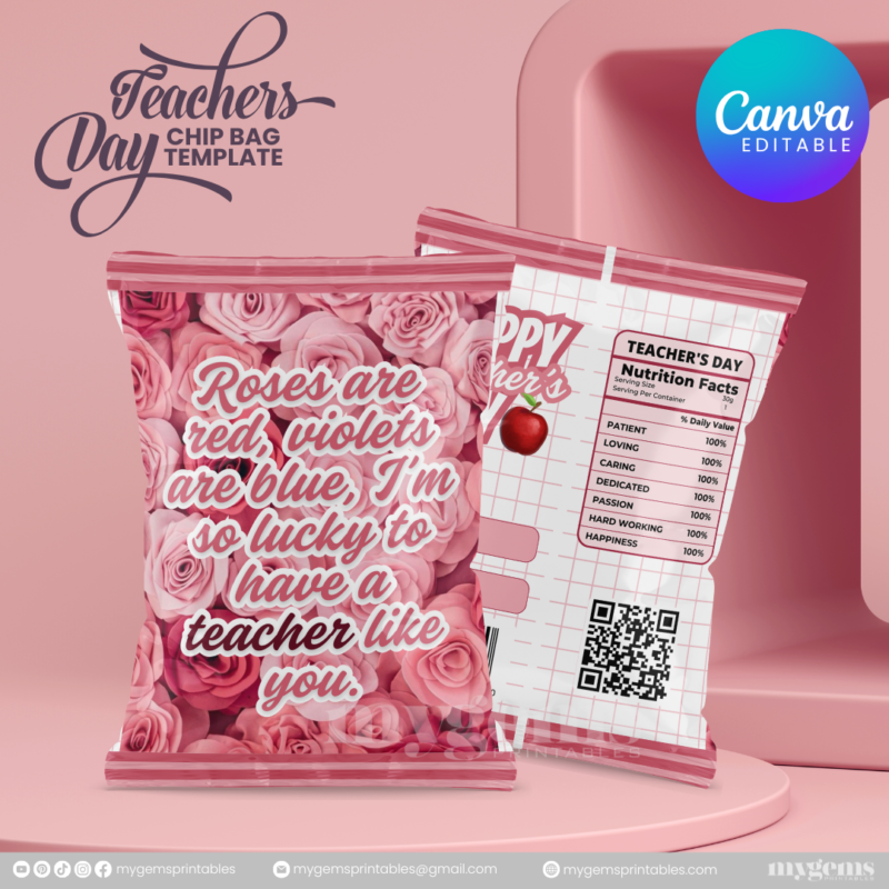 40 Designs | Teacher's Day Chip Bag Template | Canva Editable - Image 10