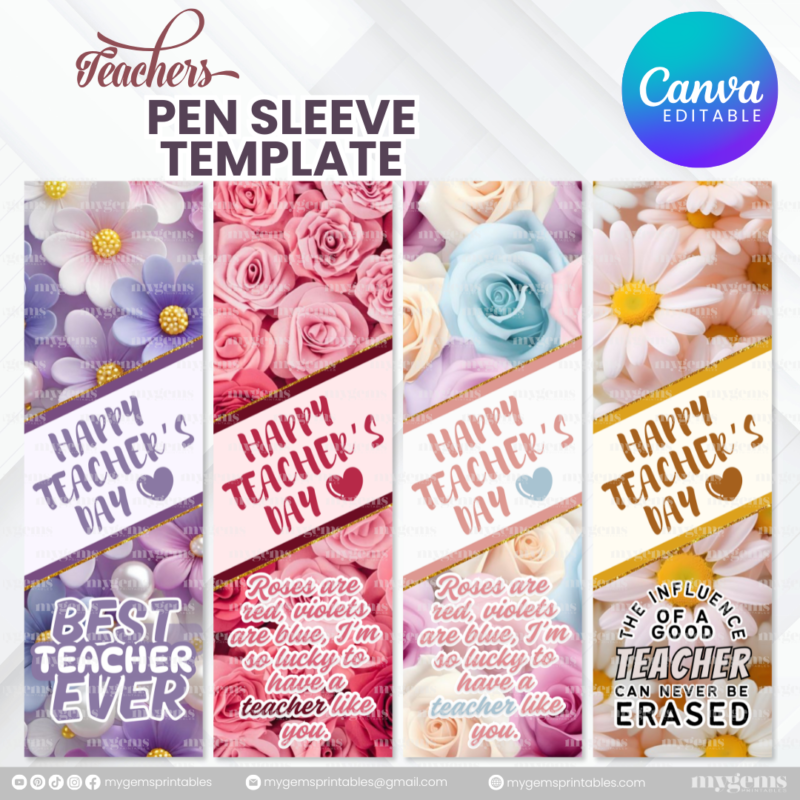 40 Designs | Teacher's Day Pen Sleeve Template | Canva Editable - Image 9