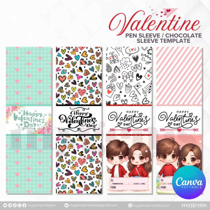 50+ Designs | Valentine Pen Sleeve - Chocolate Sleeve Template | Canva PRO Editble - Image 3