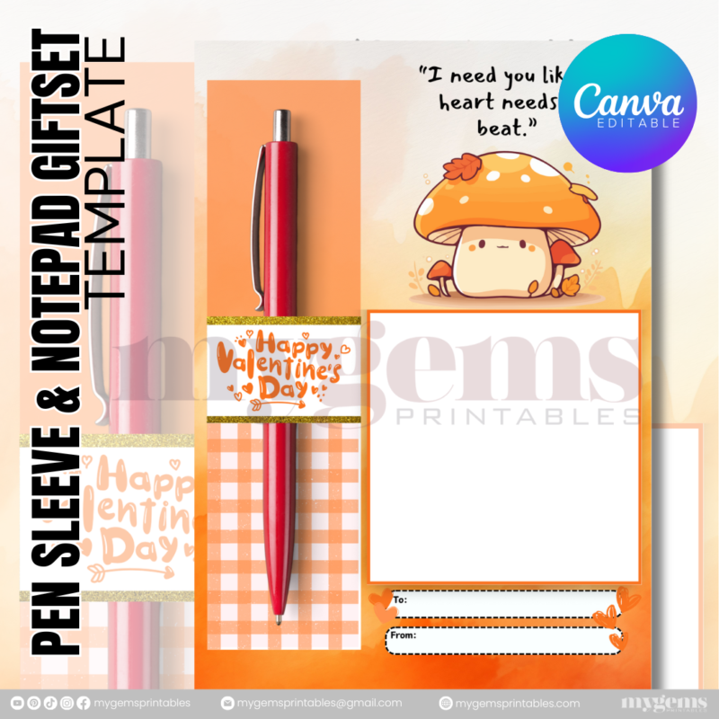 20 Designs | Valentine Pen Sleeve & Notepad Giftset Template | Canva PRO Editable - Image 13