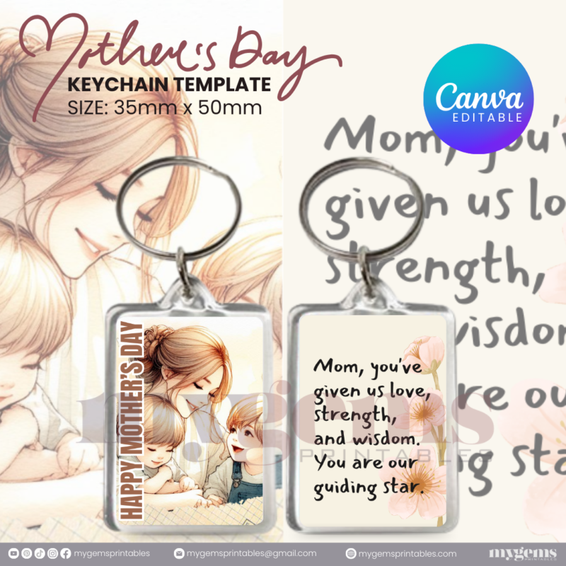 30+ Designs | Mother's Day Keychain Template | Canva Editable | Ready to Print - Image 17