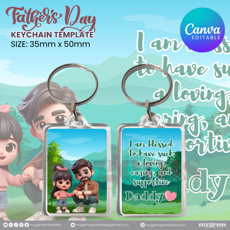 20 Designs | Father's Day Keychain Template | Canva Editable | Ready to Print - Image 19