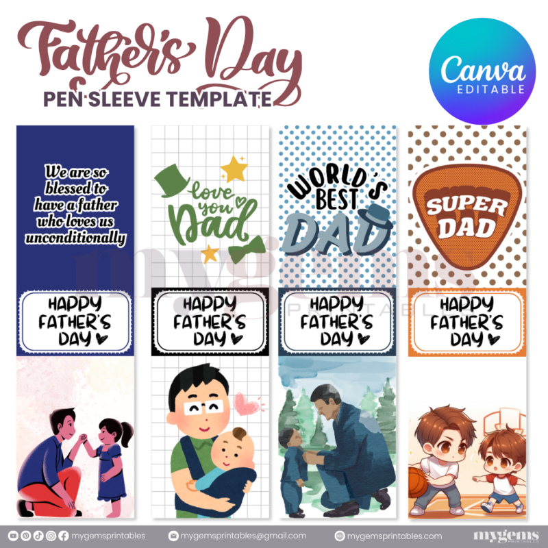 30+ Designs | Father's Day Pen Sleeve Template | Canva Editable | Ready to Print - Image 8