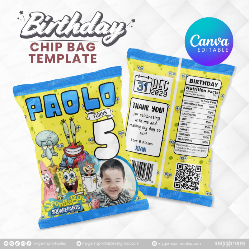 40 Designs | Cartoon-Anime-Chibi Themed Birthday Chip bag Template | Canva Editable - Image 23