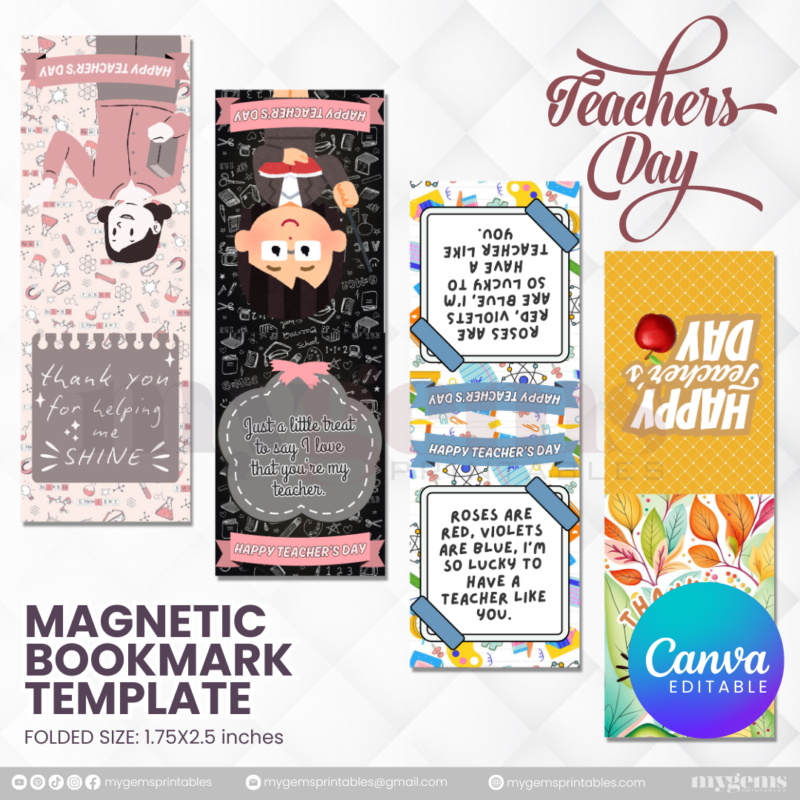 40 Designs | Teacher's Day Magnetic Bookmark Template  | Canva Editable | Ready to Print - Image 11