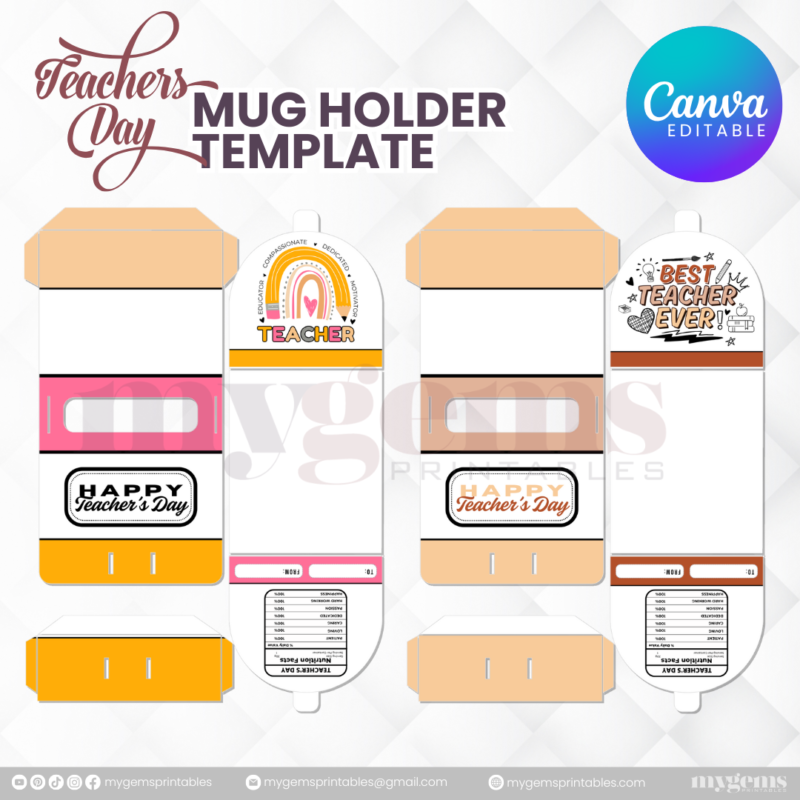 30 Designs | Teacher's Day Mug Holder Template  | Canva Editable - Image 12