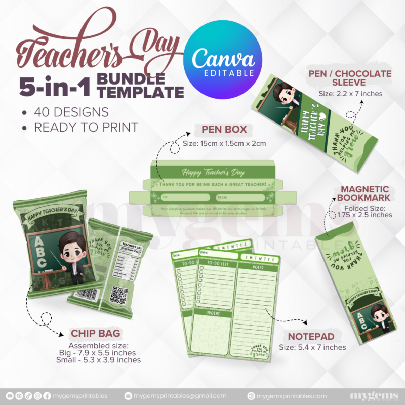 40 Designs | 5-in-1 Teacher's Day Bundle Template | Canva Editable - Image 30