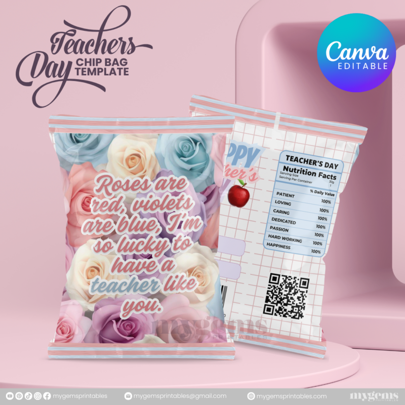 40 Designs | Teacher's Day Chip Bag Template | Canva Editable - Image 11