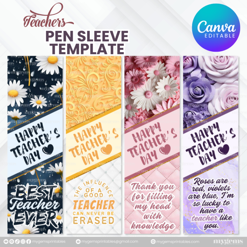 40 Designs | Teacher's Day Pen Sleeve Template | Canva Editable - Image 10