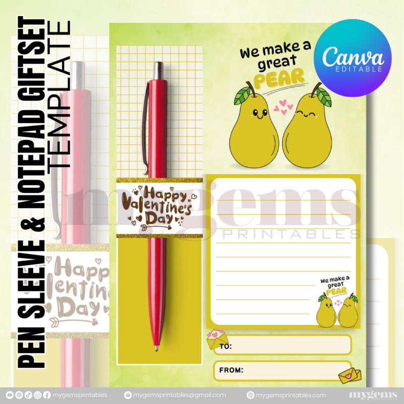 20 Designs | Valentine Pen Sleeve & Notepad Giftset Template | Canva PRO Editable - Image 14