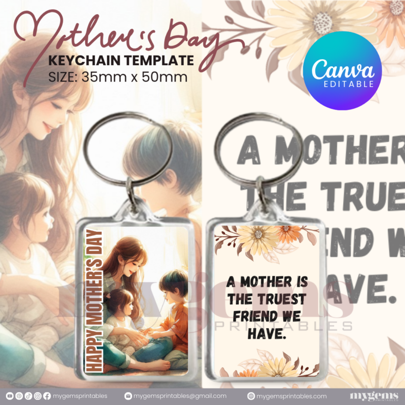 30+ Designs | Mother's Day Keychain Template | Canva Editable | Ready to Print - Image 18