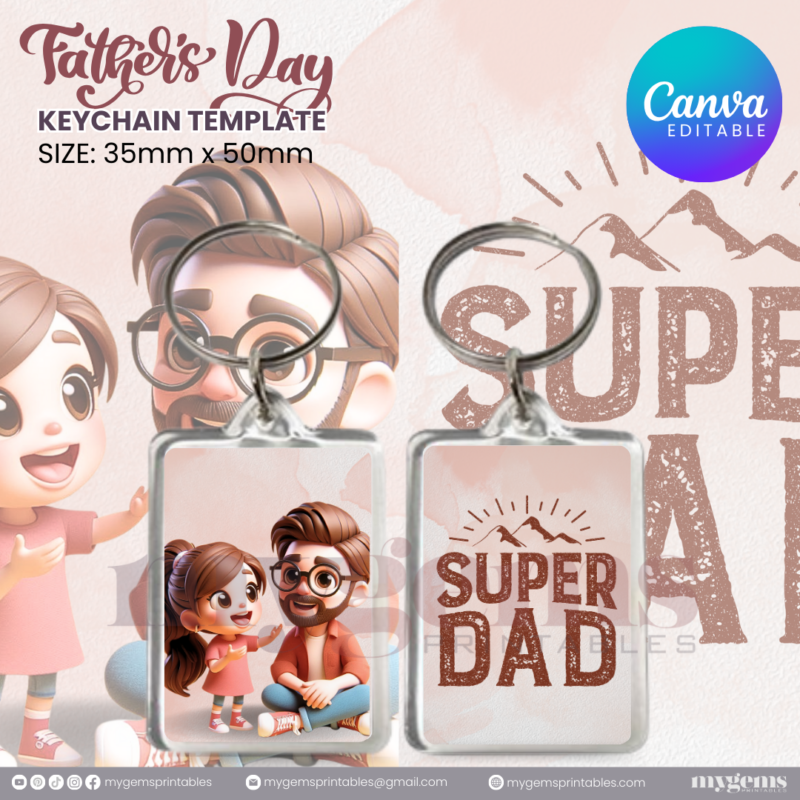 20 Designs | Father's Day Keychain Template | Canva Editable | Ready to Print - Image 20