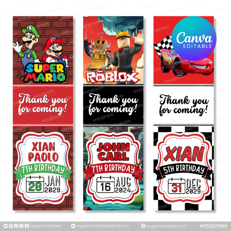 40 Designs | Cartoon-Anime-Chibi Themed Birthday Pen Sleeve Template | Canva Editable - Image 15