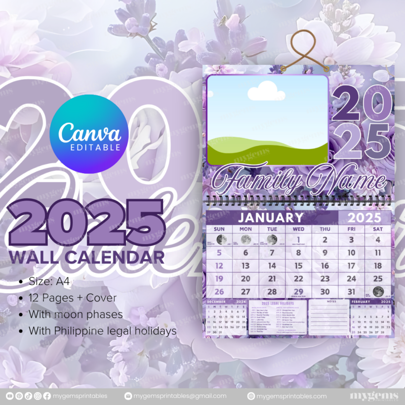 12 Designs | 2025 Wall Calendar Template (A4) | Canva Editable - Image 11