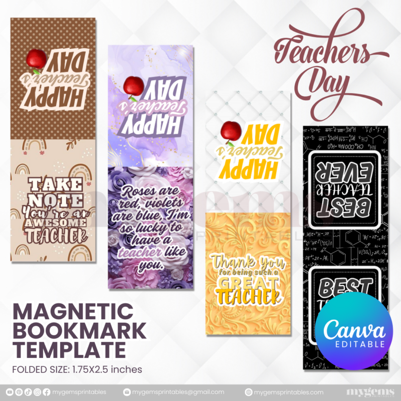 40 Designs | Teacher's Day Magnetic Bookmark Template  | Canva Editable | Ready to Print - Image 12