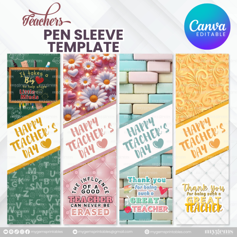 40 Designs | Teacher's Day Pen Sleeve Template | Canva Editable - Image 11