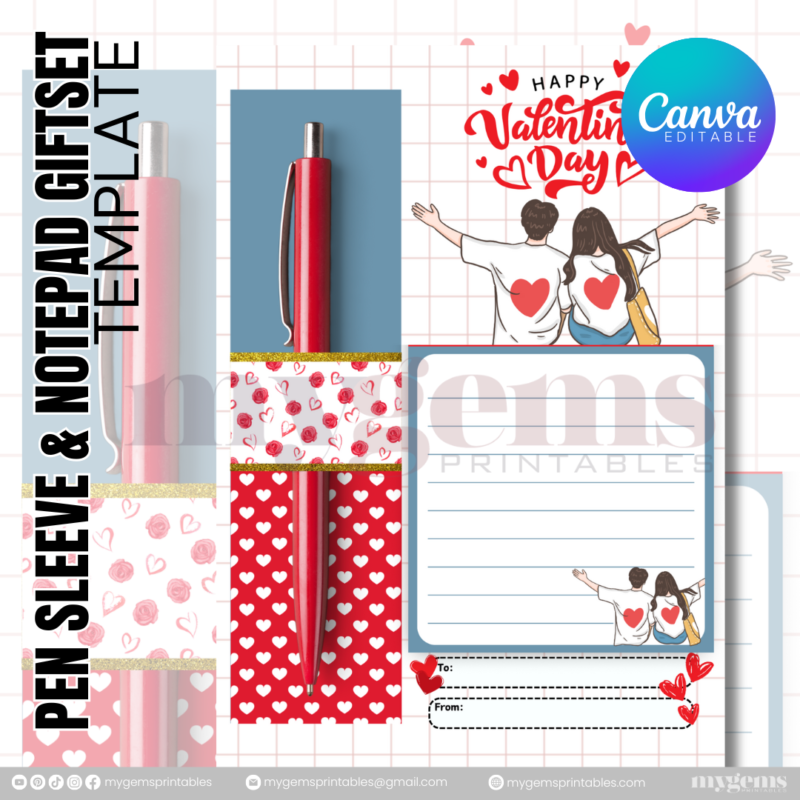 20 Designs | Valentine Pen Sleeve & Notepad Giftset Template | Canva PRO Editable - Image 15