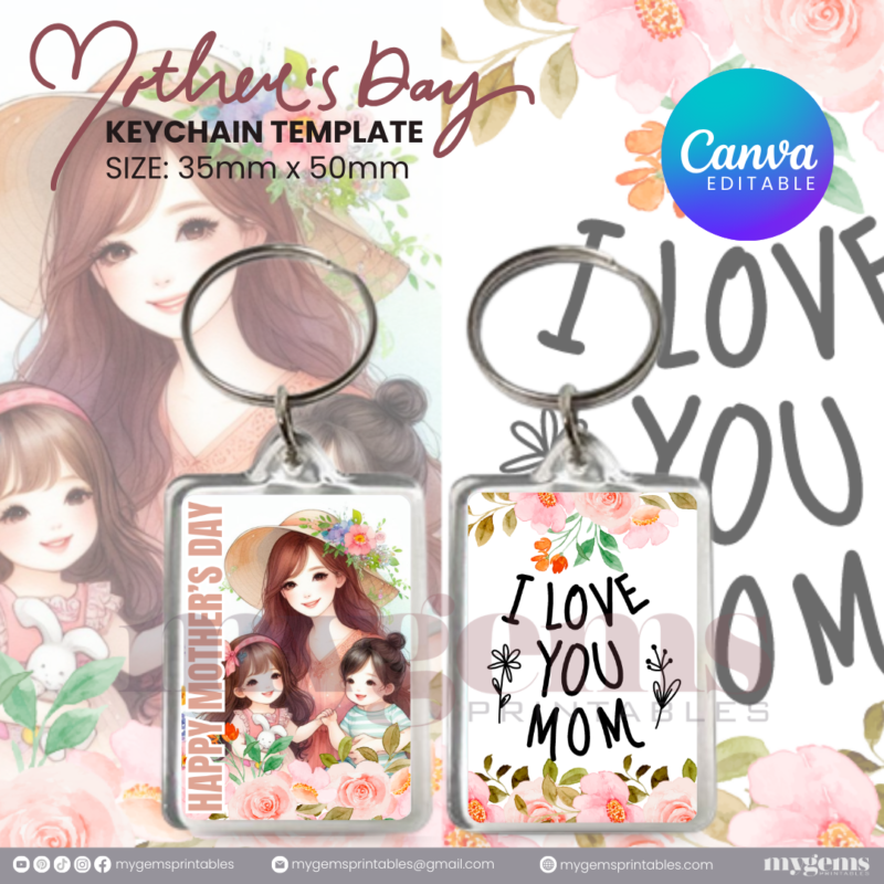 30+ Designs | Mother's Day Keychain Template | Canva Editable | Ready to Print - Image 19