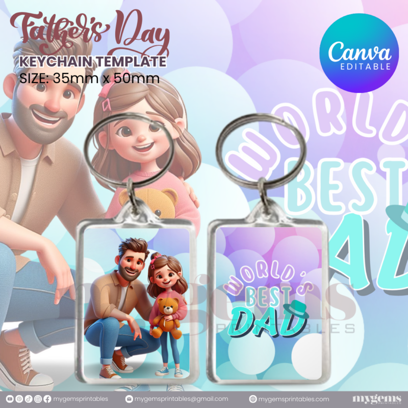 20 Designs | Father's Day Keychain Template | Canva Editable | Ready to Print - Image 21