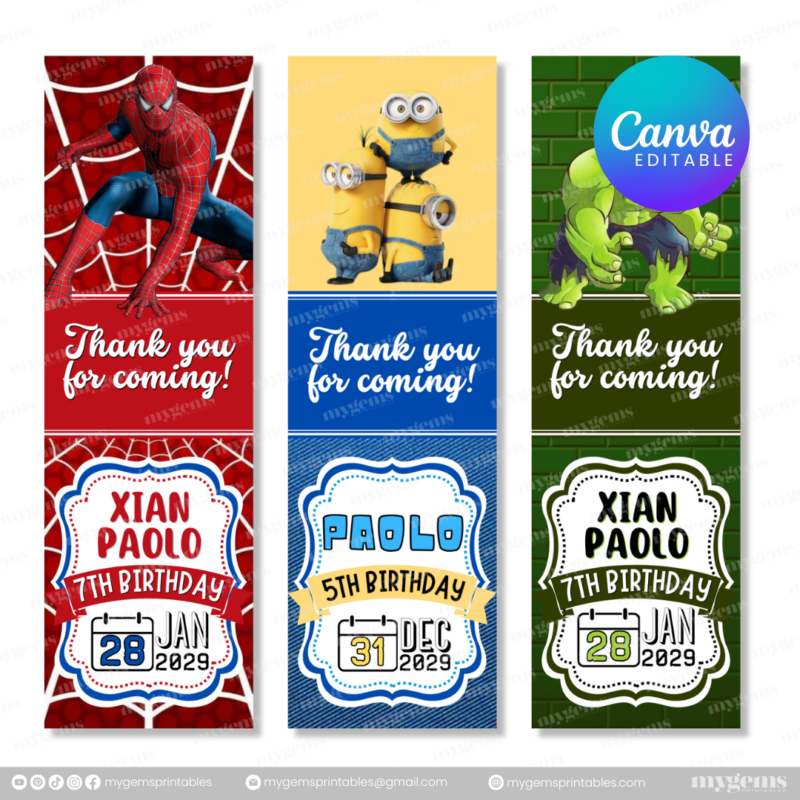 40 Designs | Cartoon-Anime-Chibi Themed Birthday Pen Sleeve Template | Canva Editable - Image 16