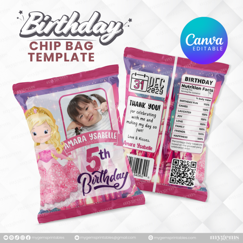 40 Designs | Cartoon-Anime-Chibi Themed Birthday Chip bag Template | Canva Editable - Image 25