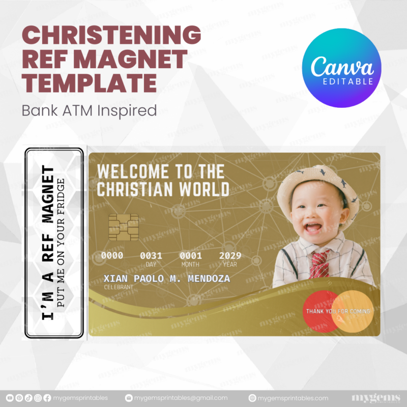 60+ Designs | Bank-Inspired Christening Ref Magnet Template | Canva Editable - Image 60