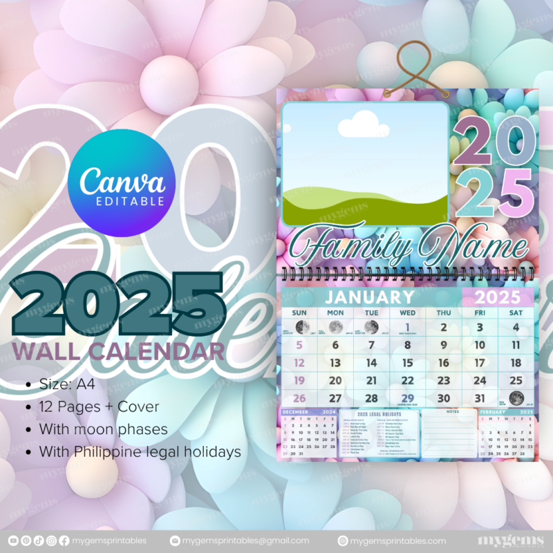 12 Designs | 2025 Wall Calendar Template (A4) | Canva Editable - Image 2