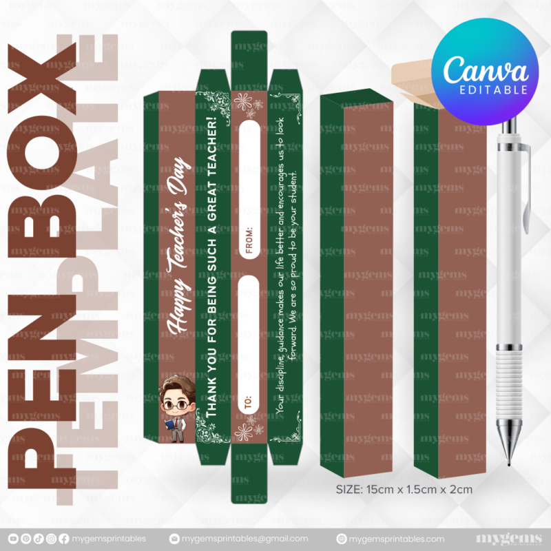 40 Designs | Teacher's Day Pen Box Template | Canva Editable - Image 19