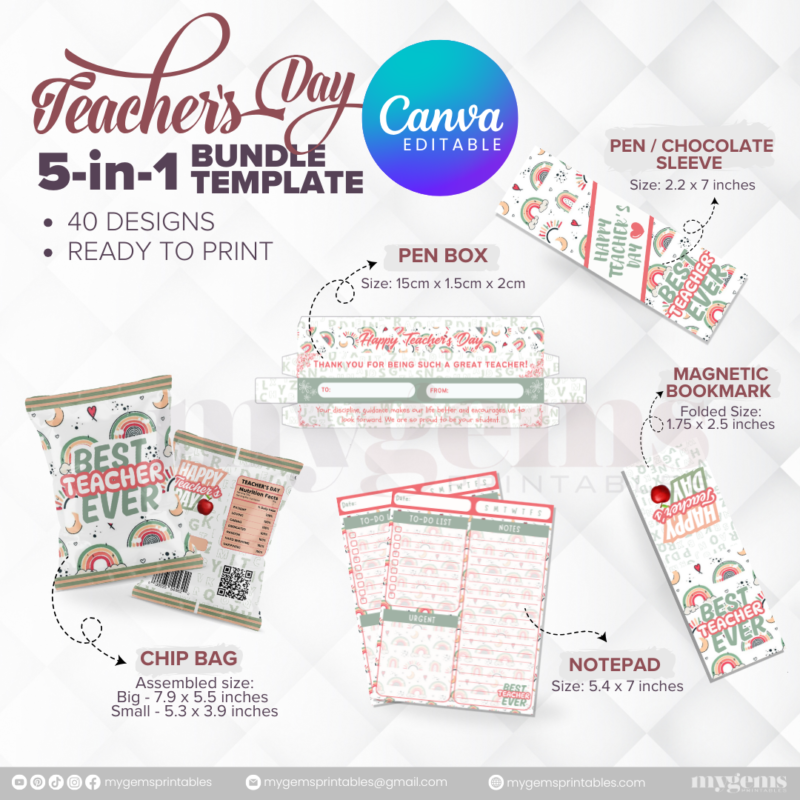 40 Designs | 5-in-1 Teacher's Day Bundle Template | Canva Editable - Image 32