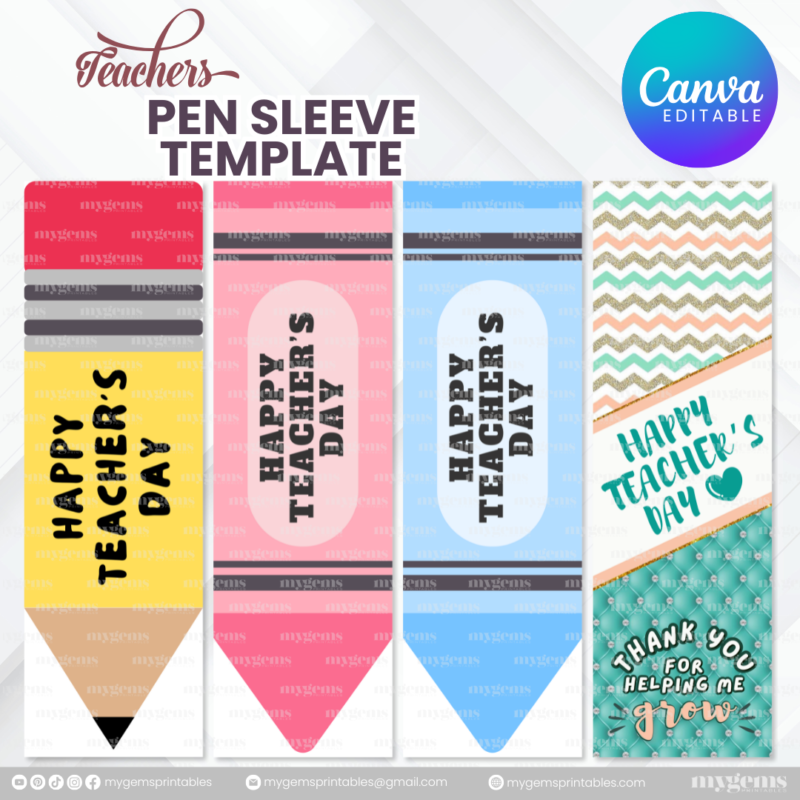 40 Designs | Teacher's Day Pen Sleeve Template | Canva Editable - Image 12