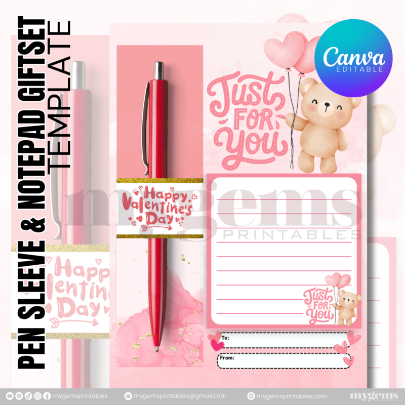 20 Designs | Valentine Pen Sleeve & Notepad Giftset Template | Canva PRO Editable - Image 16