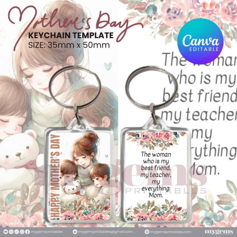 30+ Designs | Mother's Day Keychain Template | Canva Editable | Ready to Print - Image 20